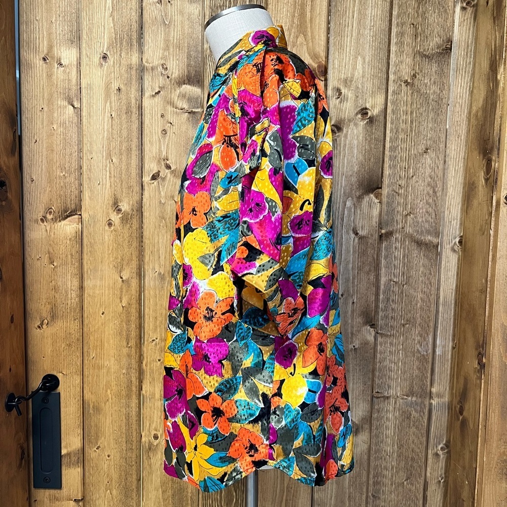 Oscar de la Renta Large/XL Vibrant Floral Vintage Blouse Grannycore Office Wear - Picture 7 of 10
